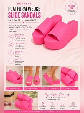 Berness Platform Slides Neon Pink Womens 6
